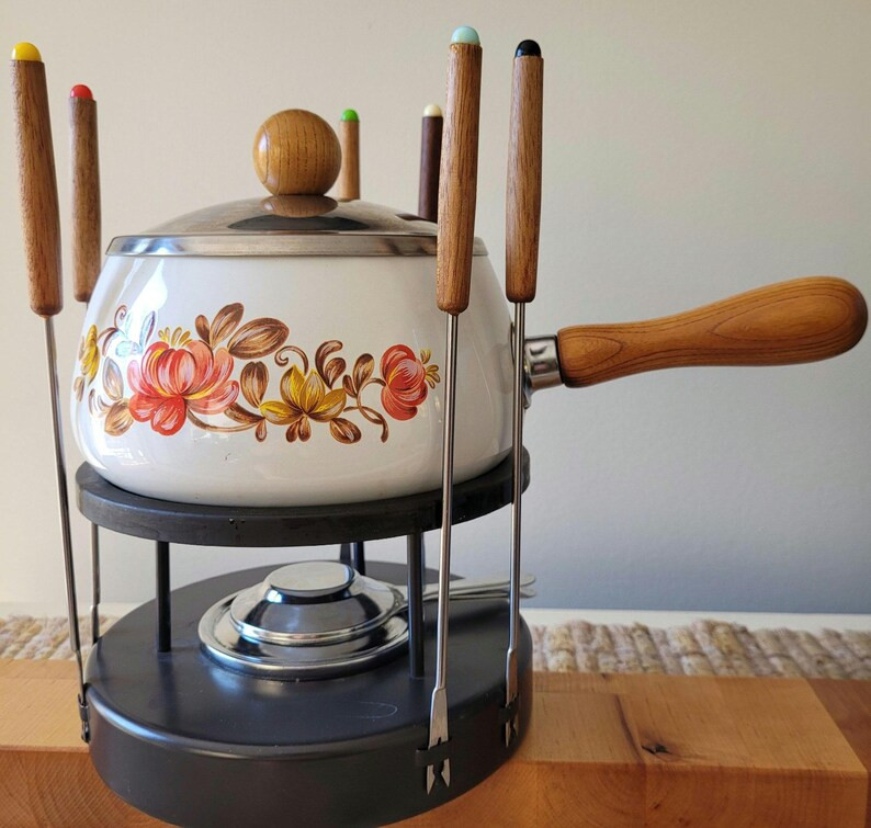 Vintage Fondue Set Includes 6 Forks and Burner - Etsy | Etsy (US)