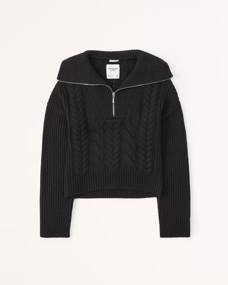 Women's Merino Wool-Blend Cable Half-Zip | Women's New Arrivals | Abercrombie.com | Abercrombie & Fitch (US)