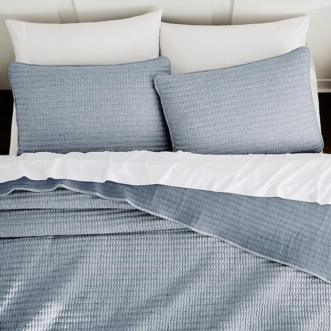 WDCOZY Chambray Pick Stitch King Size Quilt Set, Denim Blue Striped Lightweight Soft Summer Sprin... | Amazon (US)