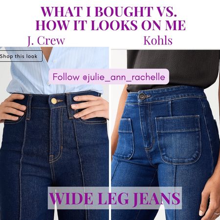 What I bought vs. how it looks on me. Splurge or save? J.Crew vs. Kohls! I’m added a carousel of 6 images so be sure to peek at all images. 
My size: 18-20
Weight: 202
Height: 5’6"
Follow @julie_ann_rachelle

For the curvy girls looking for wide leg jeans/ plus size denim trousers. Both pairs have a pin tuck seam going down the front, and both were too long and need hemming. Here are my reviews. 

♥️SPLURGE: $158.00 
 J Crew size 34
4.3(117 REVIEWS)
Pintuck denim trouser in Rinse wash
Dark Rinse Wash
I love the dark wash on these. They were way too long and I didn’t order a tall.  The jeans were also way too baggy, so if you are a J.Crew fan, you might want to stick to their slim fit wide leg pants. I am sending these back because of the fit, and because we do not have a local store in order for me to try on different styles and sizes. 

——————————-
♥️ SAVE: $39.99 
Today they are on sale $36.99
Kohl’s Women's LC Lauren Conrad Super High-Waisted Wide Leg Trouser Jeans Size 18
4.5 (430 reviews)
Find your perfect style with these women's jeans from LC Lauren Conrad.
FEATURES according to Kohl’s website
Comfortable to wear
2 pockets
Roll-tab hem
1-button front
Unlined
FIT & SIZING
Short: 30-in inseam
Average: 32-in inseam
Long/tall (T/L): 34-in inseam
11-in leg opening
High rise sits below the natural waistline
Relaxed fit through the hip and thigh
Wide leg opening
FABRIC & CARE
Cotton, polyester, Lycra
Machine wash
My review: these were the only pair of wide leg jeans that I have tried on that weren’t too baggy, plus they stretch so that’s a plus. I only have worn them once, but got a thumbs up from my friend who is a stylist. The difference that I didn’t like with these jeans compared to the J. Crew was that the cut of the J.Crew jeans hid my tummy better without having to cover it either my top. Otherwise the Kohl’s pair is the winner! 


#LTKsalealert #LTKover40 #LTKplussize