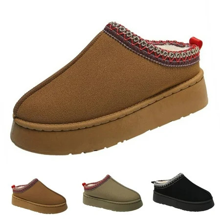 BERANMEY Women s Platform Mini Boots Slippers Short Ankle Anti-Slip Lined Cozy House Slippers Genuine Suede Warm Furry Shoes for Indoor Outdoor | Walmart (US)