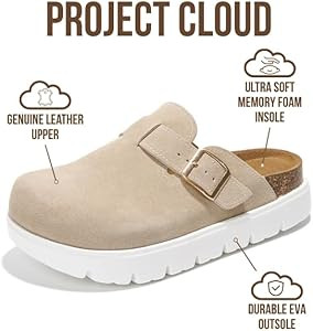 Project Cloud 100% Genuine Leather Platform Clogs for Women Footwear - Memory Foam Arch Support C... | Amazon (US)