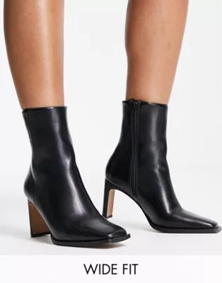 ASOS DESIGN Wide Fit Remmy set-back heeled boots in black | ASOS (Global)