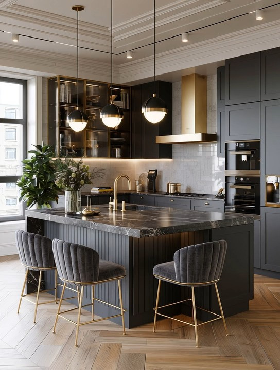 Have a gray kitchen? You're already halfway to creating a designer look.

Whether your cabinets are charcoal gray, slate gray, graphite, or even a soft light gray, one of the easiest upgrades is adding velvet bar stools with gold accents.

Gray creates a sophisticated foundation. Velvet brings softness and warmth. Gold introduces timeless elegance.

Together, they balance one another beautifully.

We especially love charcoal velvet because it works with almost every kitchen palette. Pair it with white cabinets for bold contrast, natural wood for warmth, black for a dramatic modern look, or every shade of gray for a layered, luxurious feel.

Complete the look with a brushed gold faucet to tie everything together. It's one of those details people notice immediately, even if they can't quite explain why the kitchen feels so elevated.

Remember, kitchens are filled with hard surfaces—stone, wood, metal, and cabinetry. Velvet bar stools soften the entire space, making the island feel more welcoming for morning coffee, family conversations, and everyday life.

Sometimes, two thoughtful upgrades are all it takes.

We've linked our favorite charcoal velvet bar stools and gold faucets to help you recreate the look.

Elegance is about taste, not about square footage.

#KitchenDesign #KitchenIsland #BarStools #LTKHome 

 #LTKHome