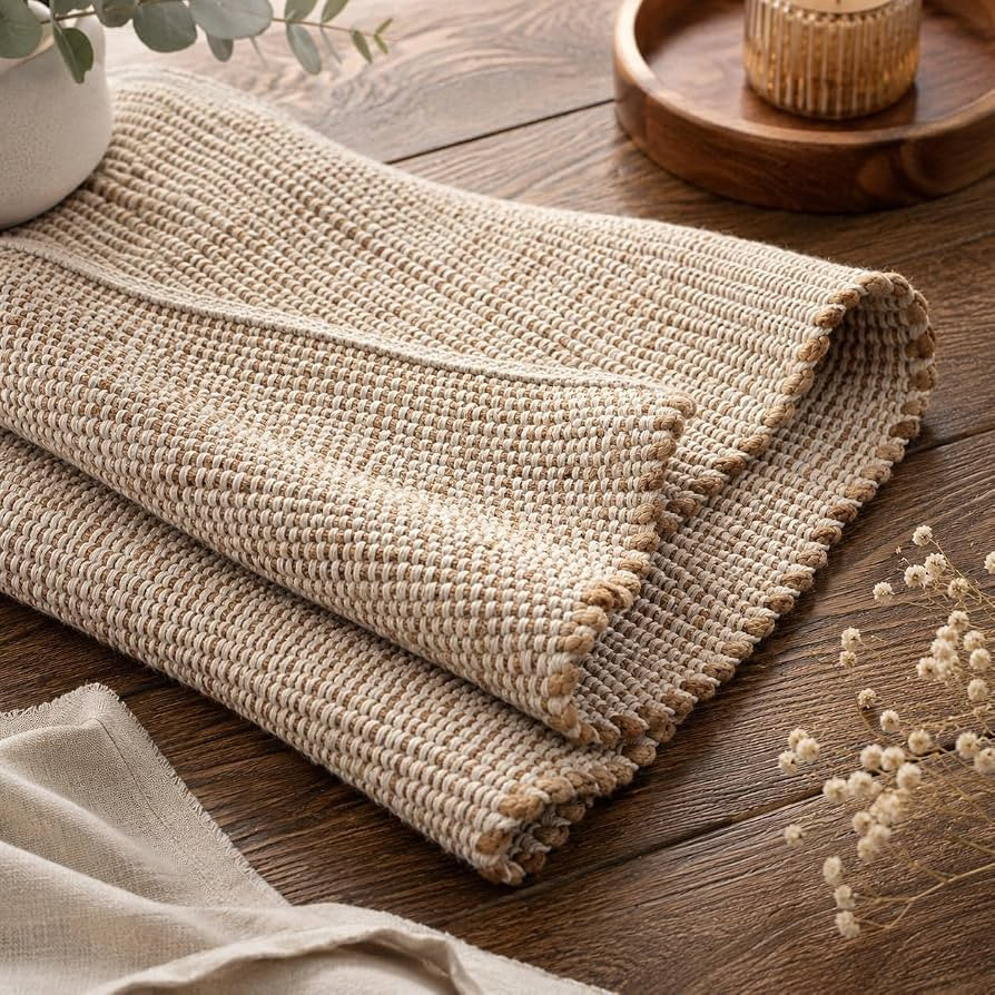 Jute Cotton Area Rug, Hand Woven Traditional Farmhouse Rug for Living Room, Bedroom, Dining Room ... | Amazon (US)