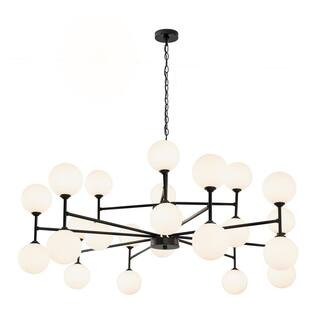 Modern Globe 24-Light Black with Glass Chandelier for Dining Room with no bulbs included HD-48442... | The Home Depot