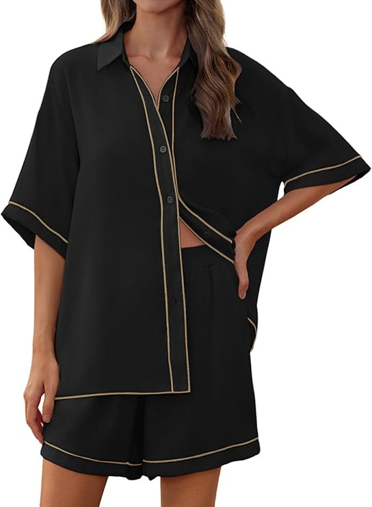 Womens Half Sleeve Lightweight Button Down Pajamas Set super soft Summer Sleepwear Pj Lounge sets... | Amazon (US)
