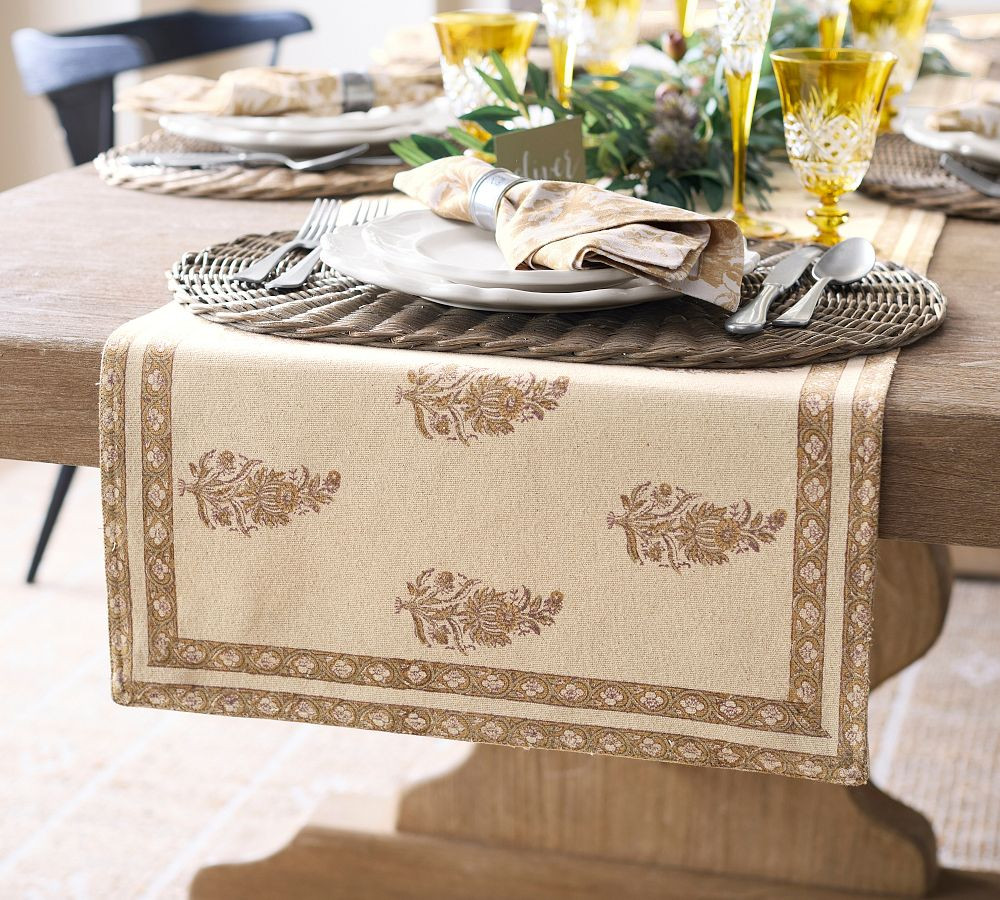 Savannah Block Print Cotton Table Runner | Pottery Barn (US)