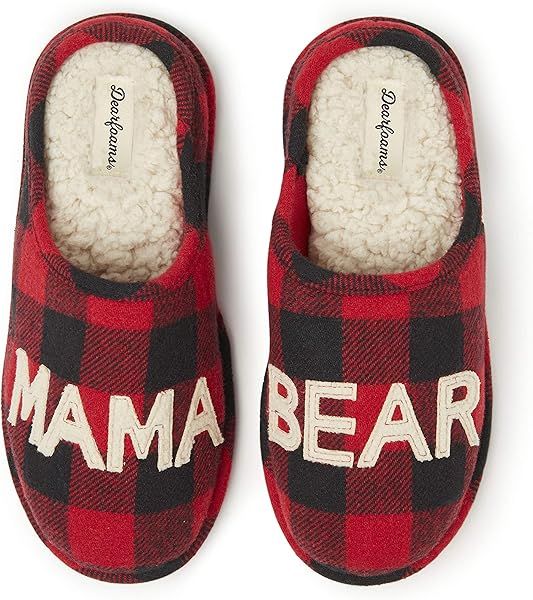 Dearfoams Women's Mama Bear Slipper, Buffalo Plaid, X-Large | Amazon (US)