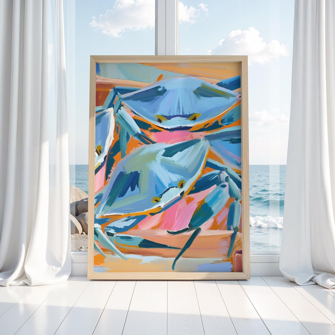 Coastal Wall Art : Blue Crab Painting , Coastal Home Decor Print , Colorful Coastal Kitchen - Ets... | Etsy (US)