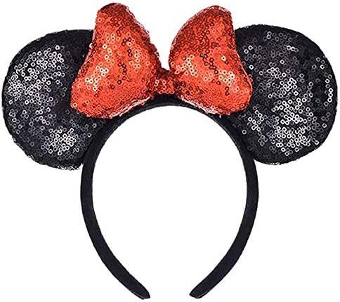 A Miaow 3D Black Mouse Sequin Ears Headband MM Glitter Butterfly Hair Clasp Park Supply Adults Women | Amazon (US)