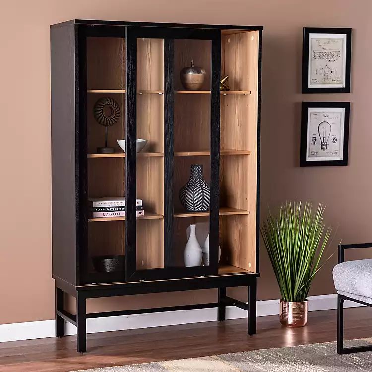 Black Wood and Glass 8-Shelf Cabinet | Kirkland's Home