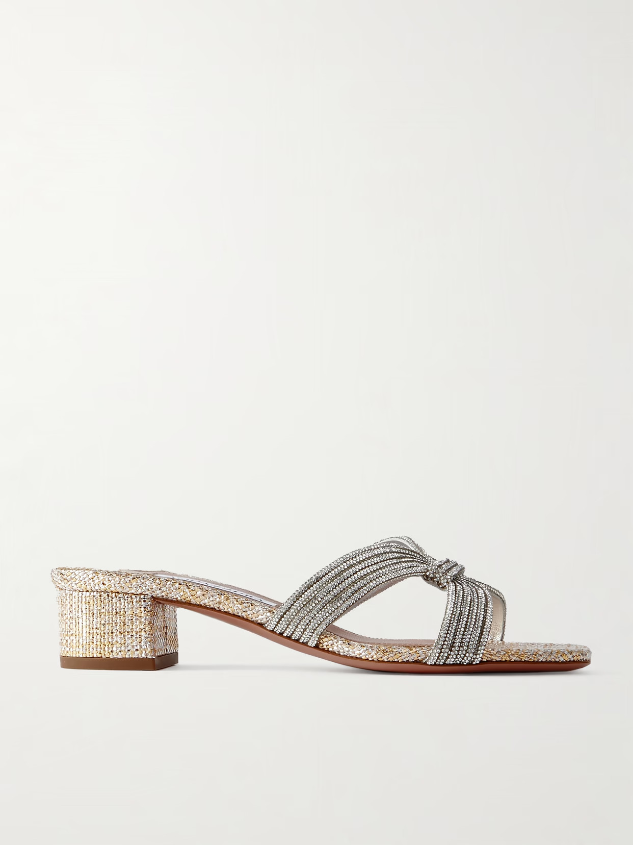 Aquazzura - Muse 35 Crystal-embellished Metallic Leather Mules - Gold | NET-A-PORTER (US)