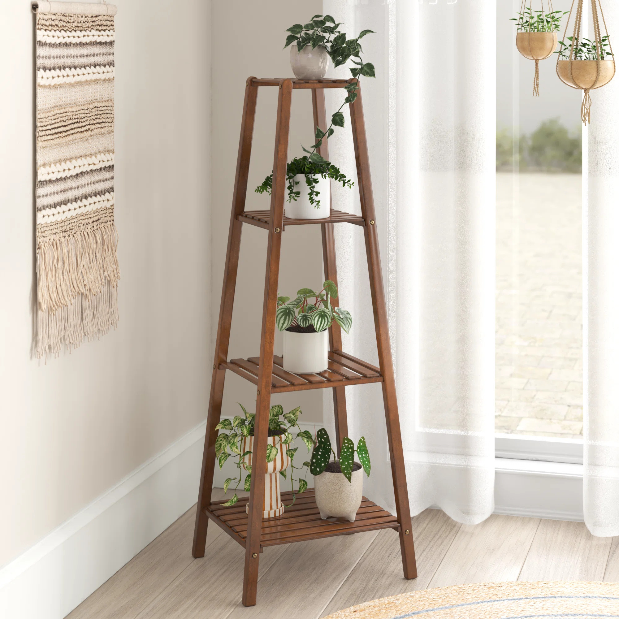 Fasching 4 Tiers Bamboo Wood Tall Plant Stand Flower Potted Rack Balcony | Wayfair North America
