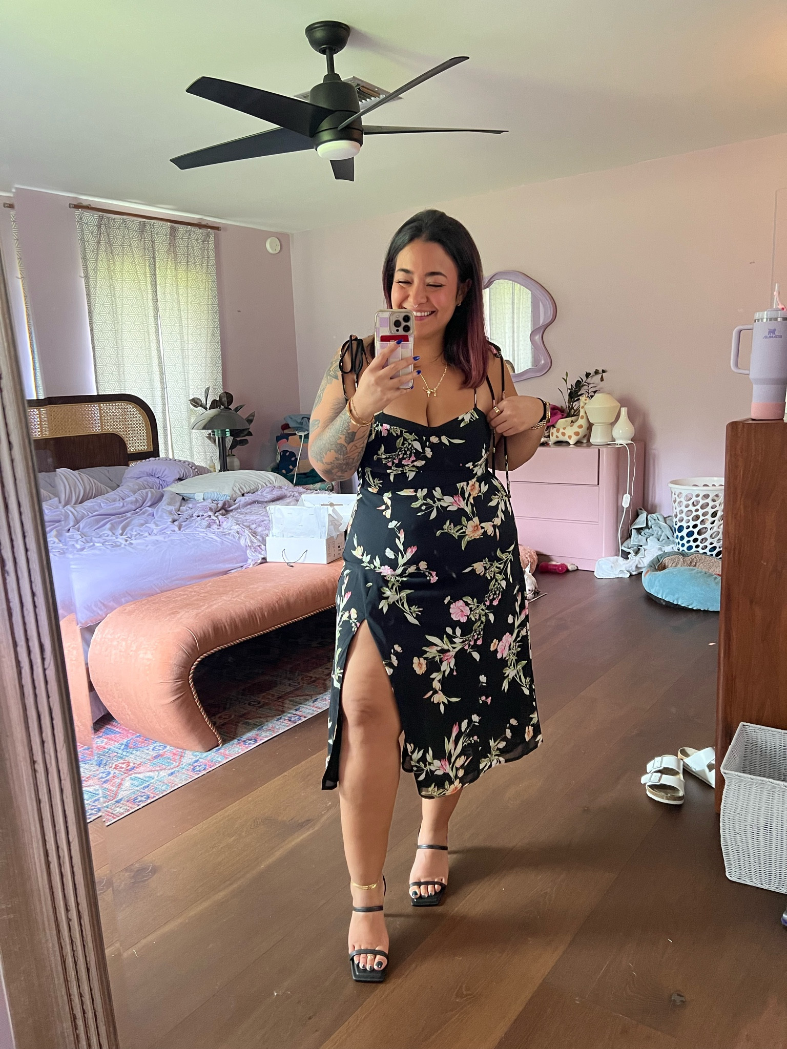 Wedding guest outfit! These heels are SO comfortable