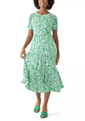 Women's Puff Sleeve Printed Midi Dress | Belk