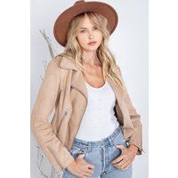 Vegan Suede Moto Jacket // Beige Tan Almost Sold Out | Etsy (US)