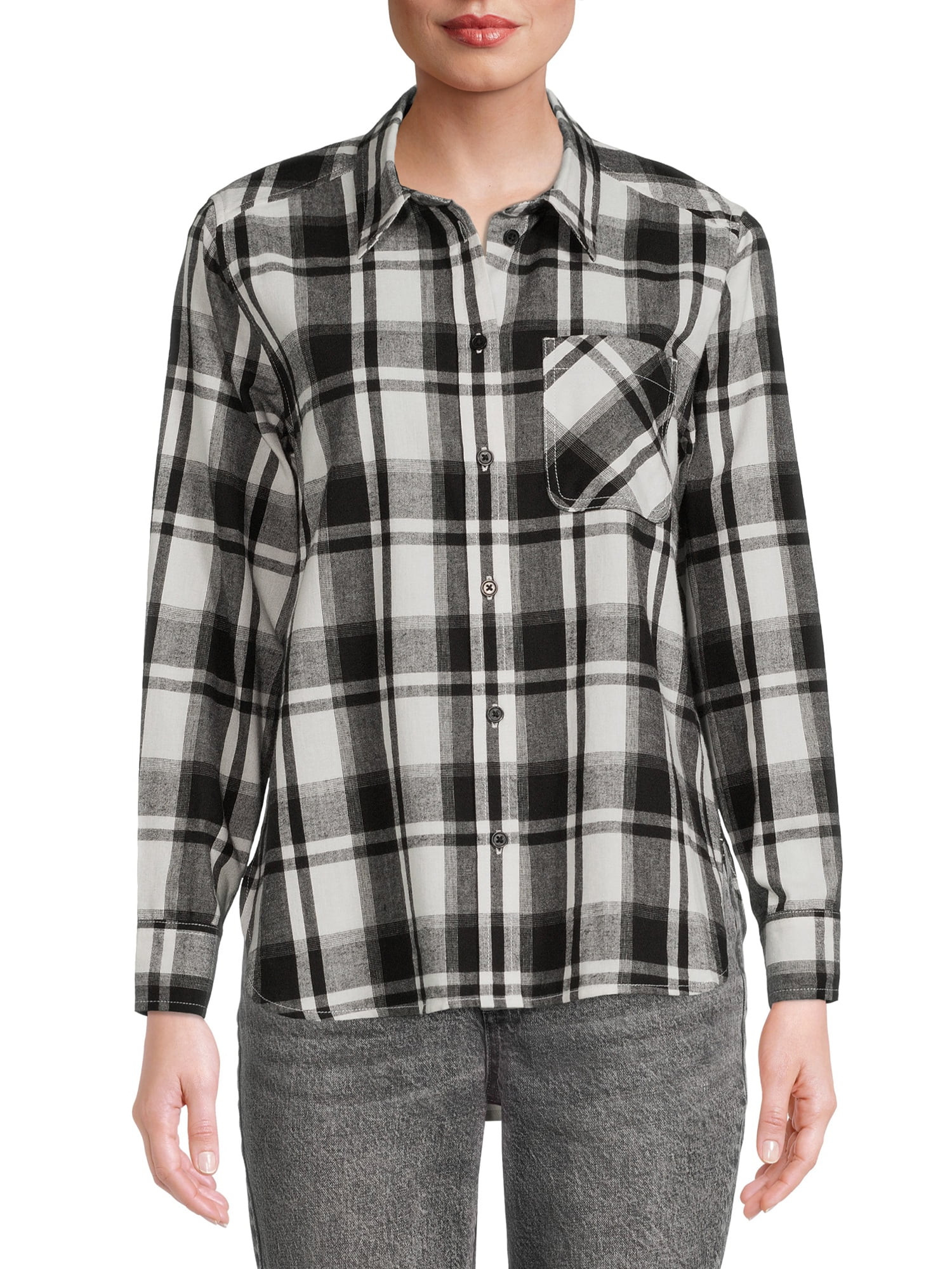 Time and Tru Women's Button Down Flannel Shirt with Long Sleeves, Sizes XS-3XL | Walmart (US)