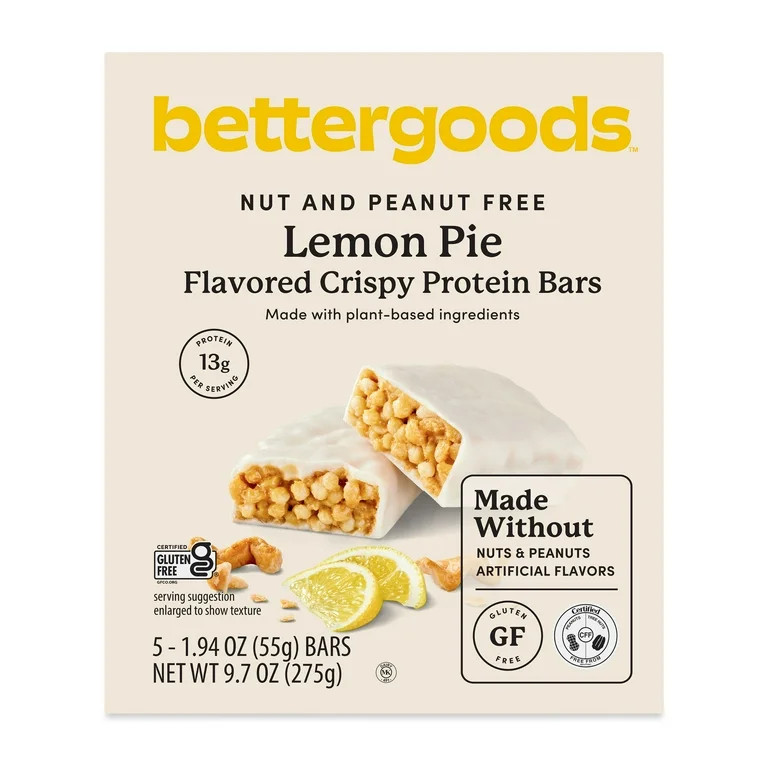 bettergoods Nut, Peanut and Gluten Free Lemon Pie Flavored Crispy Protein Bars, 9.7 oz, 5 Count | Walmart (US)