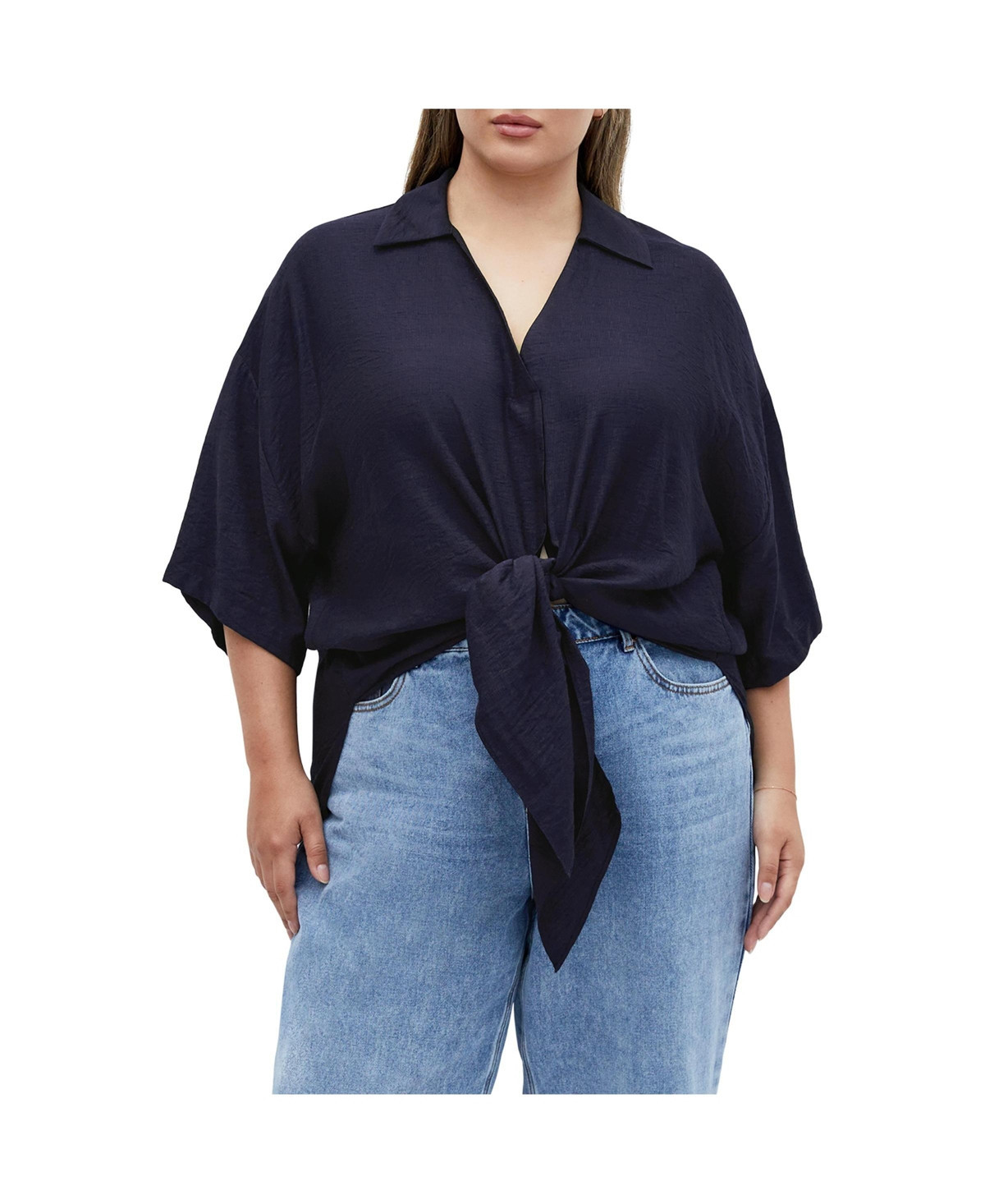 City Chic Women's Rosie Shirt - Navy | Macy's