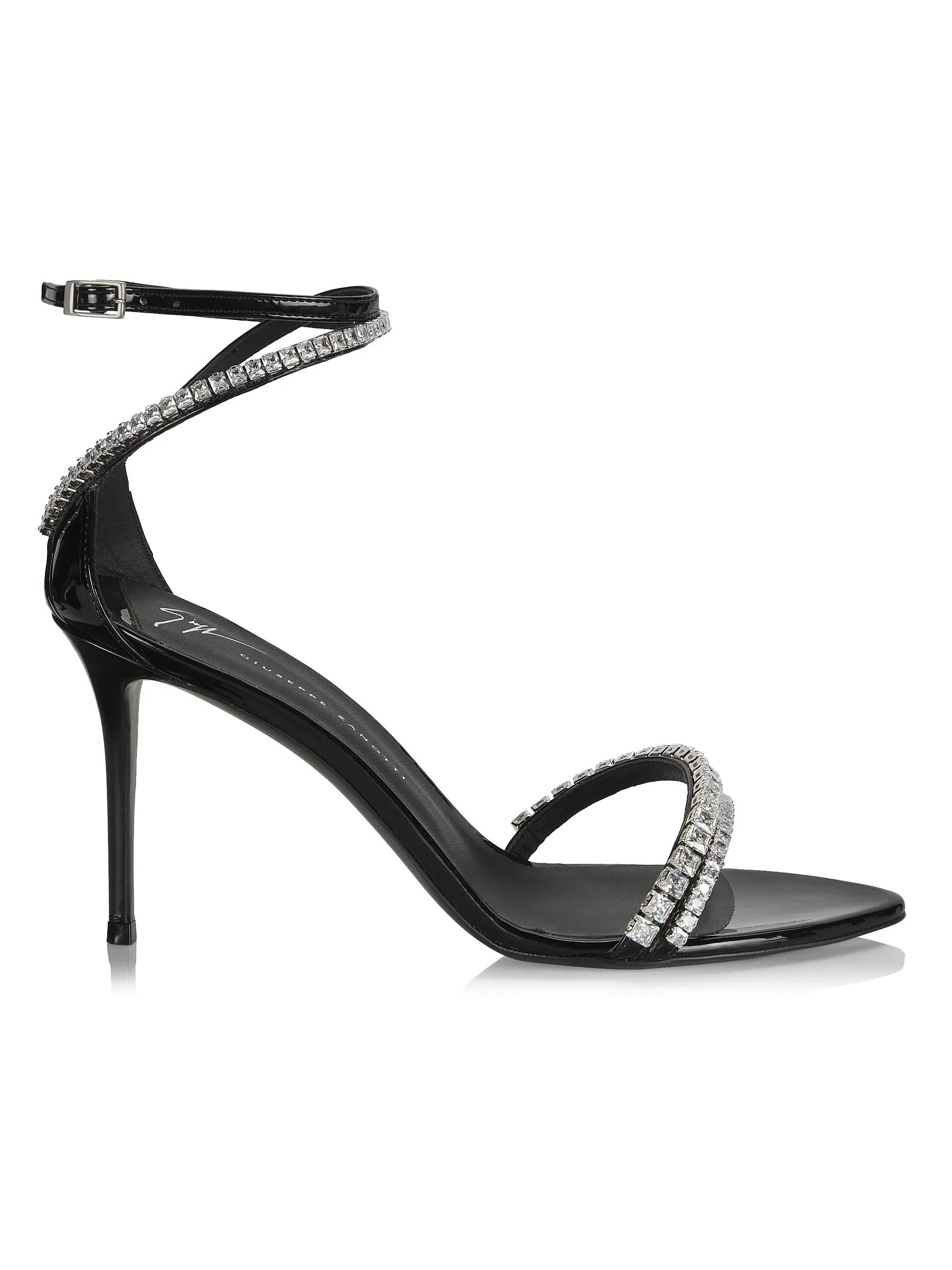 90MM Crystal-Embellished Leather Strappy Sandals | Saks Fifth Avenue