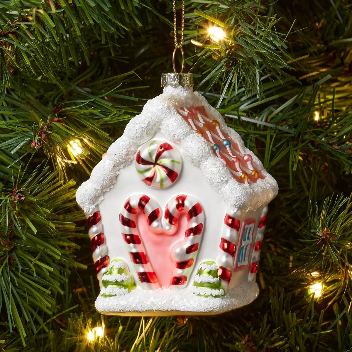 Glass Gingerbread House Christmas Tree Ornament White - Wondershop™: Candy Cane Door, Festive D... | Target