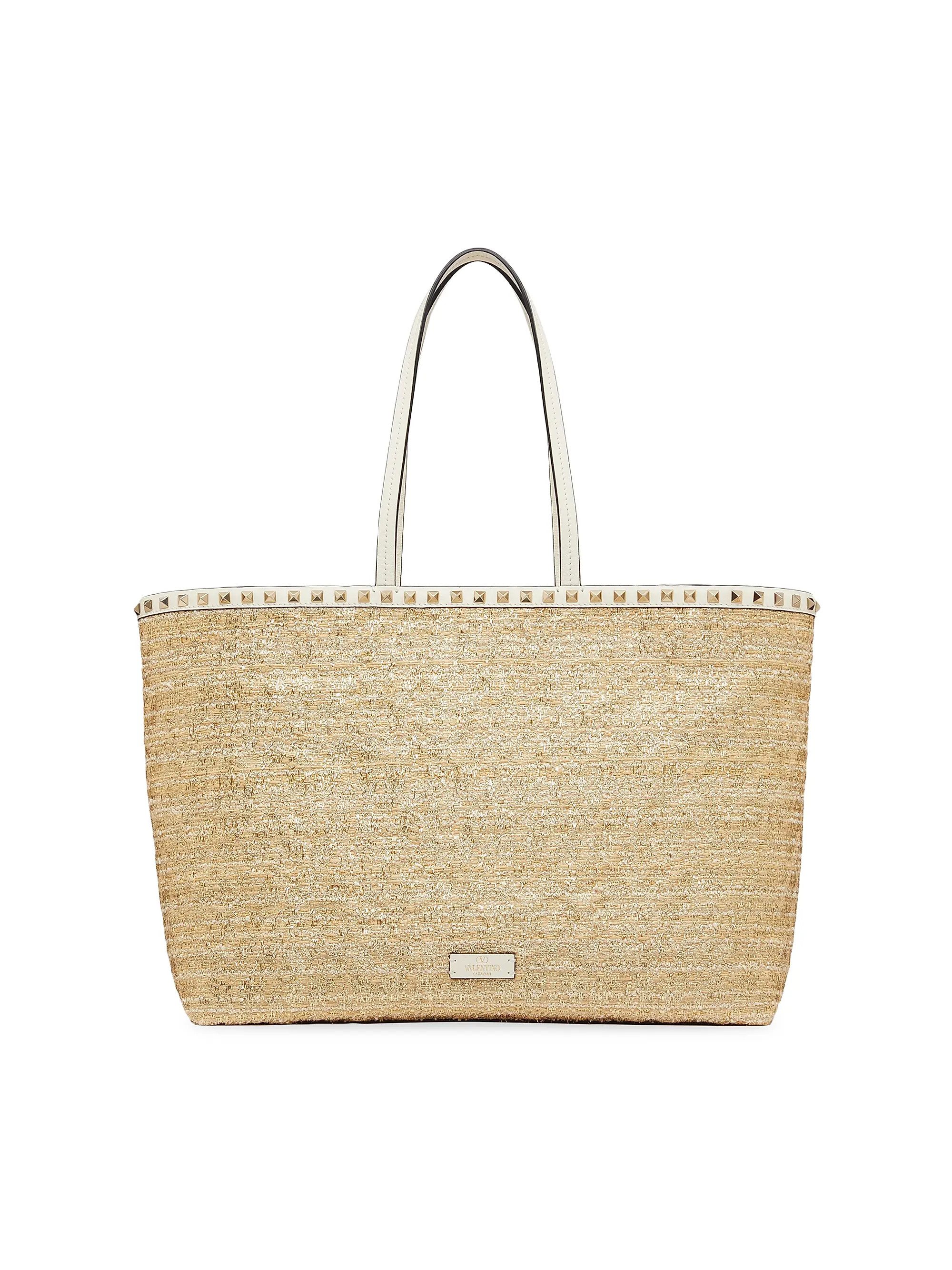 Rockstud Boucle Raffia Shopping Bag | Saks Fifth Avenue