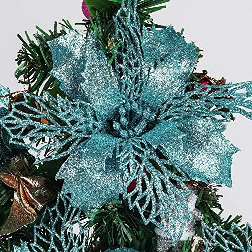 RECUTMS Pack of 10 Glitter Poinsettia Christmas Flowers Decorations Christmas Tree Ornaments,Artific | Amazon (US)