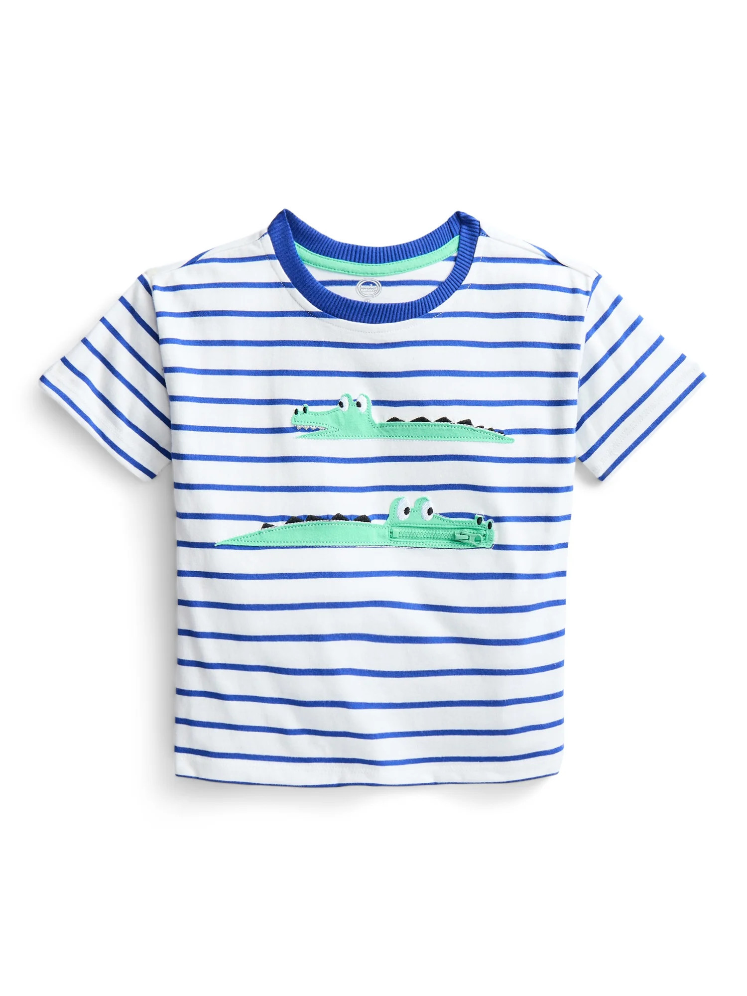 Wonder Nation Toddler Boys Short Sleeve Striped Graphic Tee with Zipper Pocket, Sizes 12M-5T | Walmart (US)