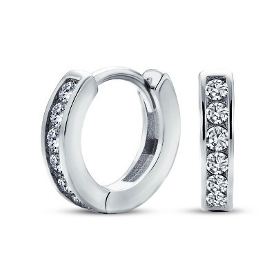 Bling Jewelry Tiny CZ Channel Set Cubic Zirconia Huggie Mini Hoop Earrings Sterling Silver Color - Clear | Target