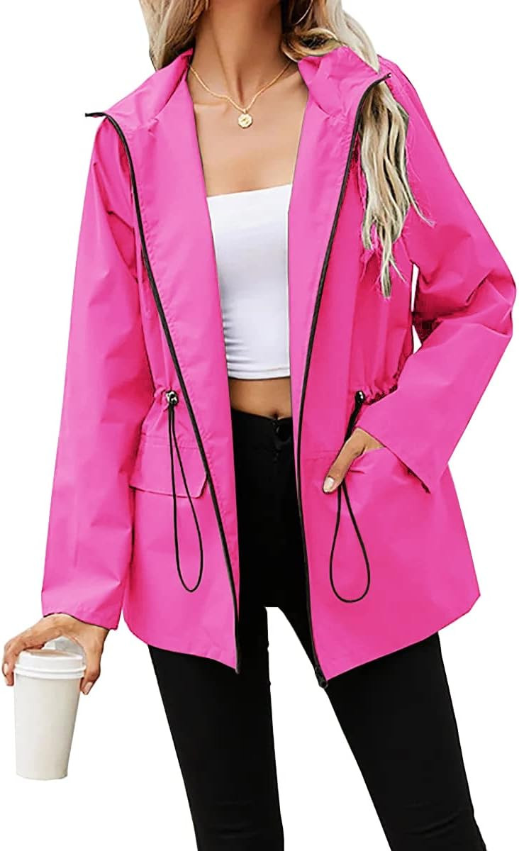 PESION Women's Waterproof Raincoat Lightweight Rain Jacket Hooded Windbreaker with Pocket for Out... | Amazon (US)