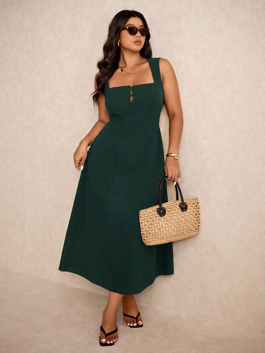 Elaquor Plus Size Solid Color Sleeveless Casual Vacation Dress,Wedding Guest Dress Women | SHEIN