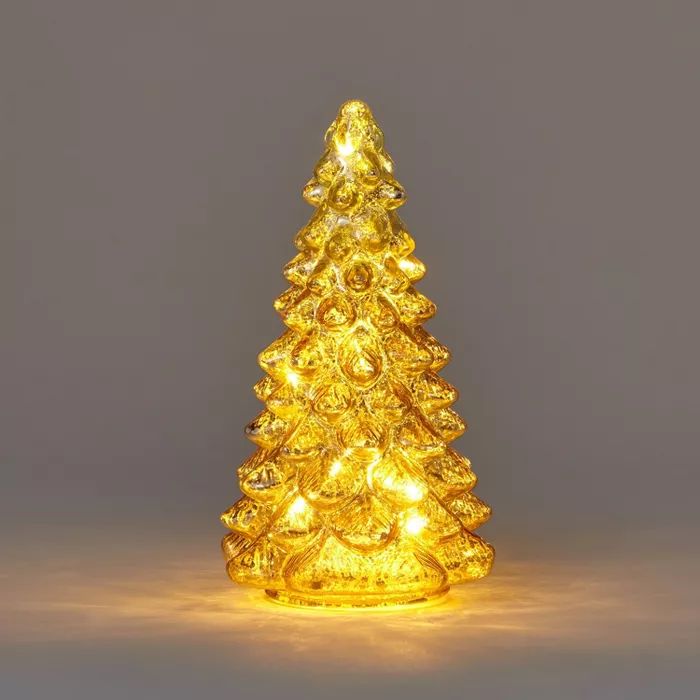 9.25&#39;&#34; Lit Glass Christmas Tree Decorative Figurine Champagne - Wondershop&#8482; | Target