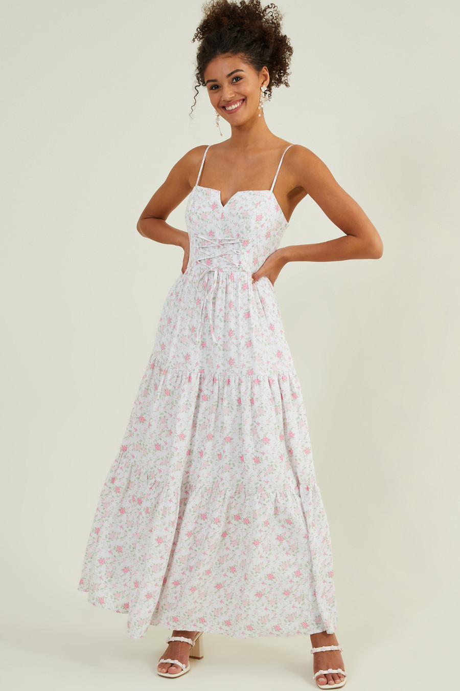 Anastasia Floral Midi Dress in Ivory & Pink | Altar'd State | Altar'd State