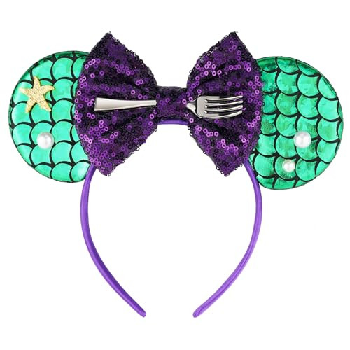HAMUTH Ariel Mouse Ears, Mermaid Mouse Ears Headband For Women Girls Boys Adult, Ariel Ears For Birthday Cosplay Party Princess Decorations Hair Accessories | Amazon (US)
