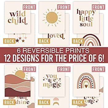 6 Reversible 8x10 Boho Wall Art Prints, Gender Neutral Boho Nursery Decor For Girl or Boy, Boho Deco | Amazon (US)