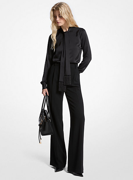 Satin Fringed Tie-Neck Blouse | Michael Kors US