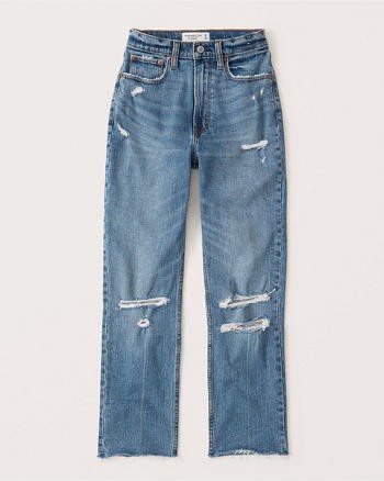 Curve Love Ultra High Rise Ankle Straight Jeans | Abercrombie & Fitch (US)