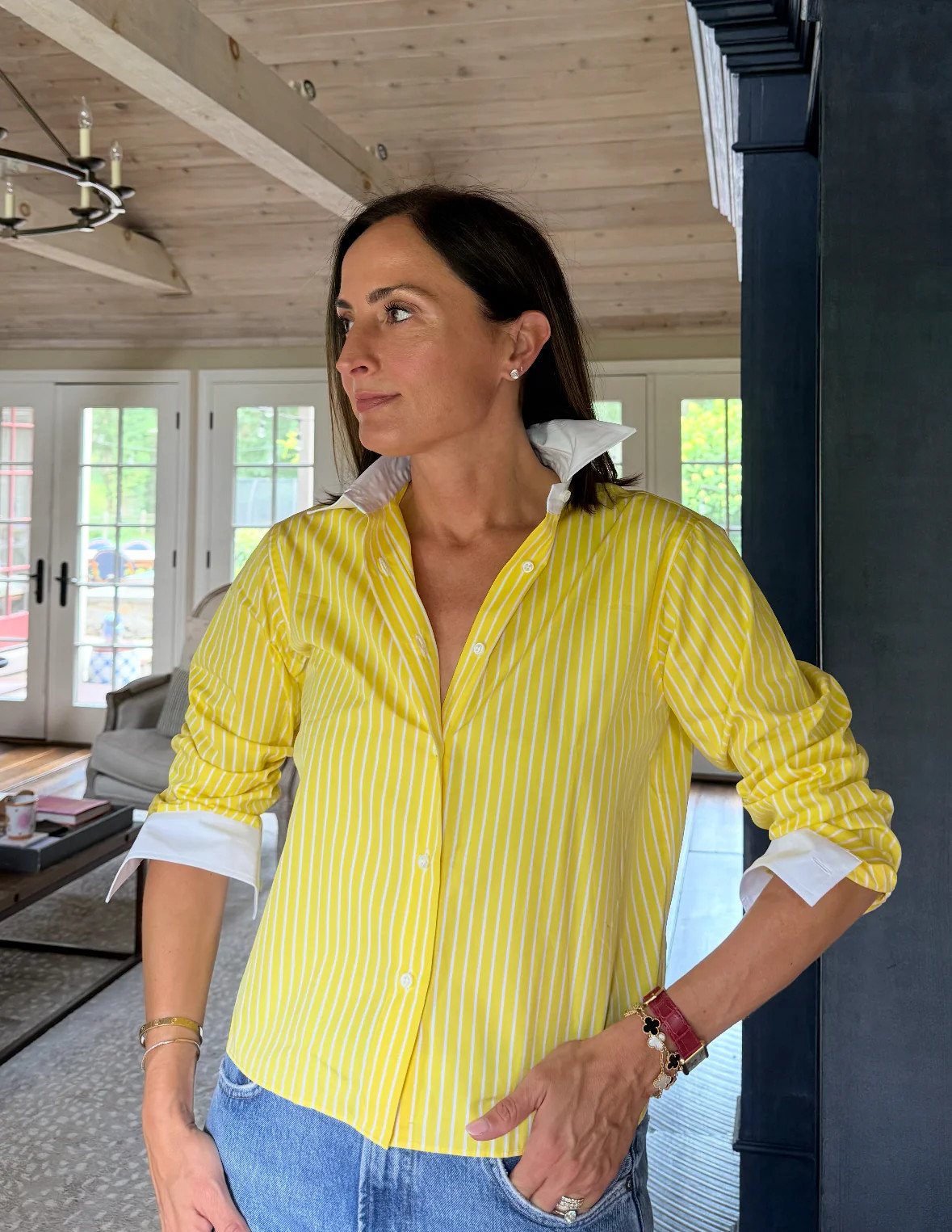 The Jackie Cropped in Yellow Stripes | Lewellyn