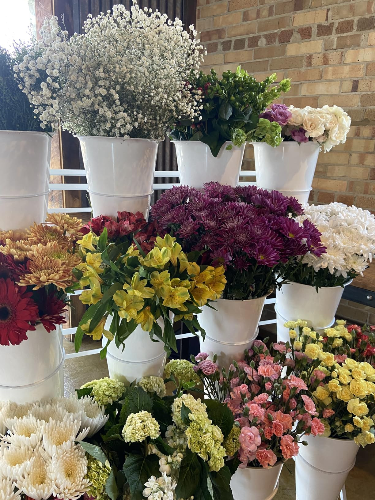 Flower Display Stand with Buckets, 3 Layers Metal Plant Stand, Moving Florist Bouquet Shelf for Fresh Flower Shop, for Patio Garden, Outdoor Flower Pop-Up Events (White Frame - White Bucket) | Amazon (US)