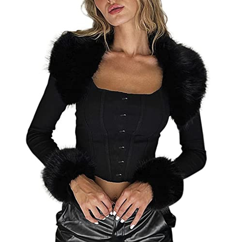 VWIWV Women Long Sleeve Crop Jacket with Faux Fur Collar Coat Outwear Lightweight Casual Jackets ... | Amazon (US)