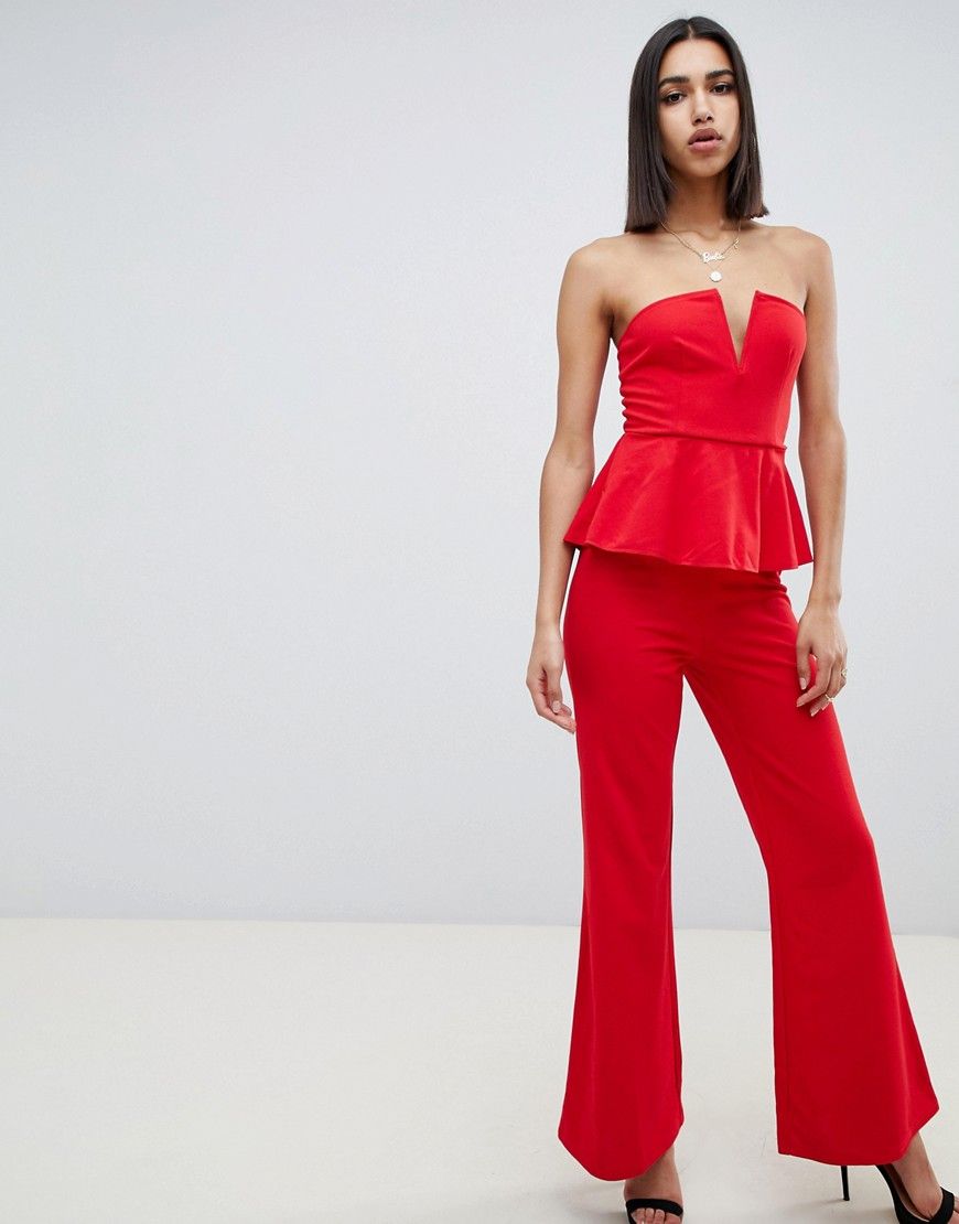 Girl In Mind structured v wide leg jumpsuit - Red | ASOS US