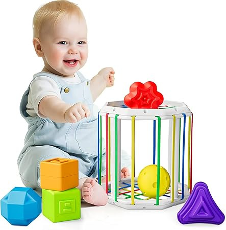 Ouji Colorful Activity Cube & Sensory Shape Toys for Baby Girls/Boys - My First Montessori Develo... | Amazon (US)