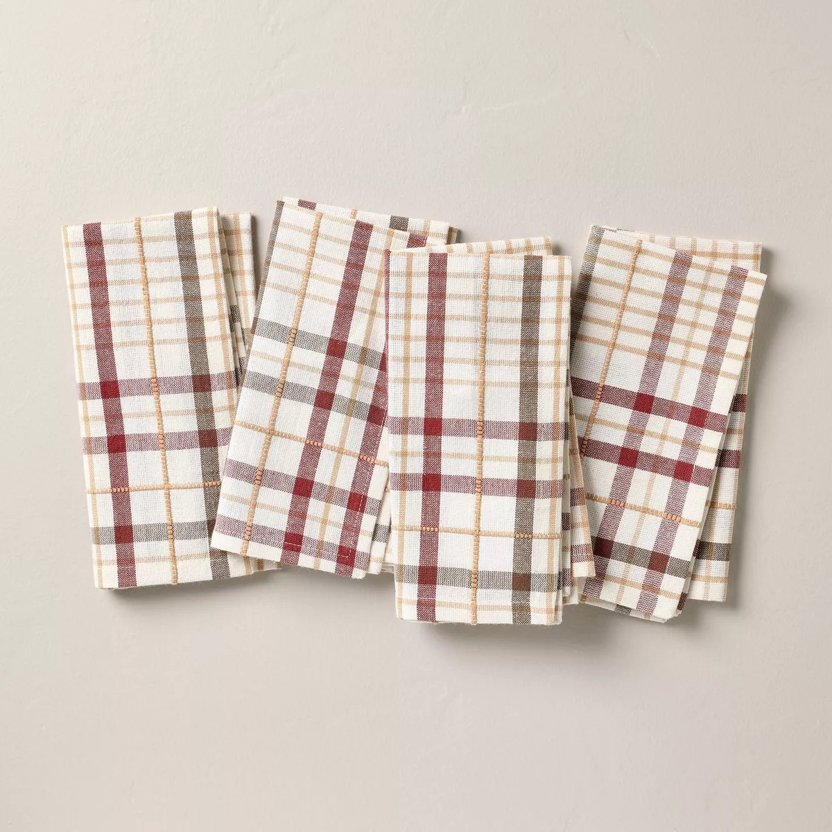 Set of 4 Fall Plaid Cloth Napkins Burgundy/Brown - Hearth & Hand™ with Magnolia | Target