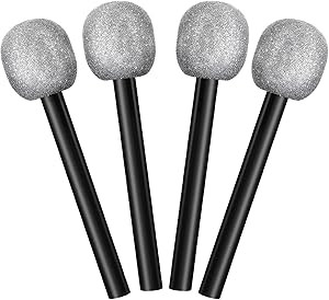 4 Packs Silver Glittered Microphone Fake Bling Prop Microphone Plastic Pretend Rock Star Toy Micr... | Amazon (US)