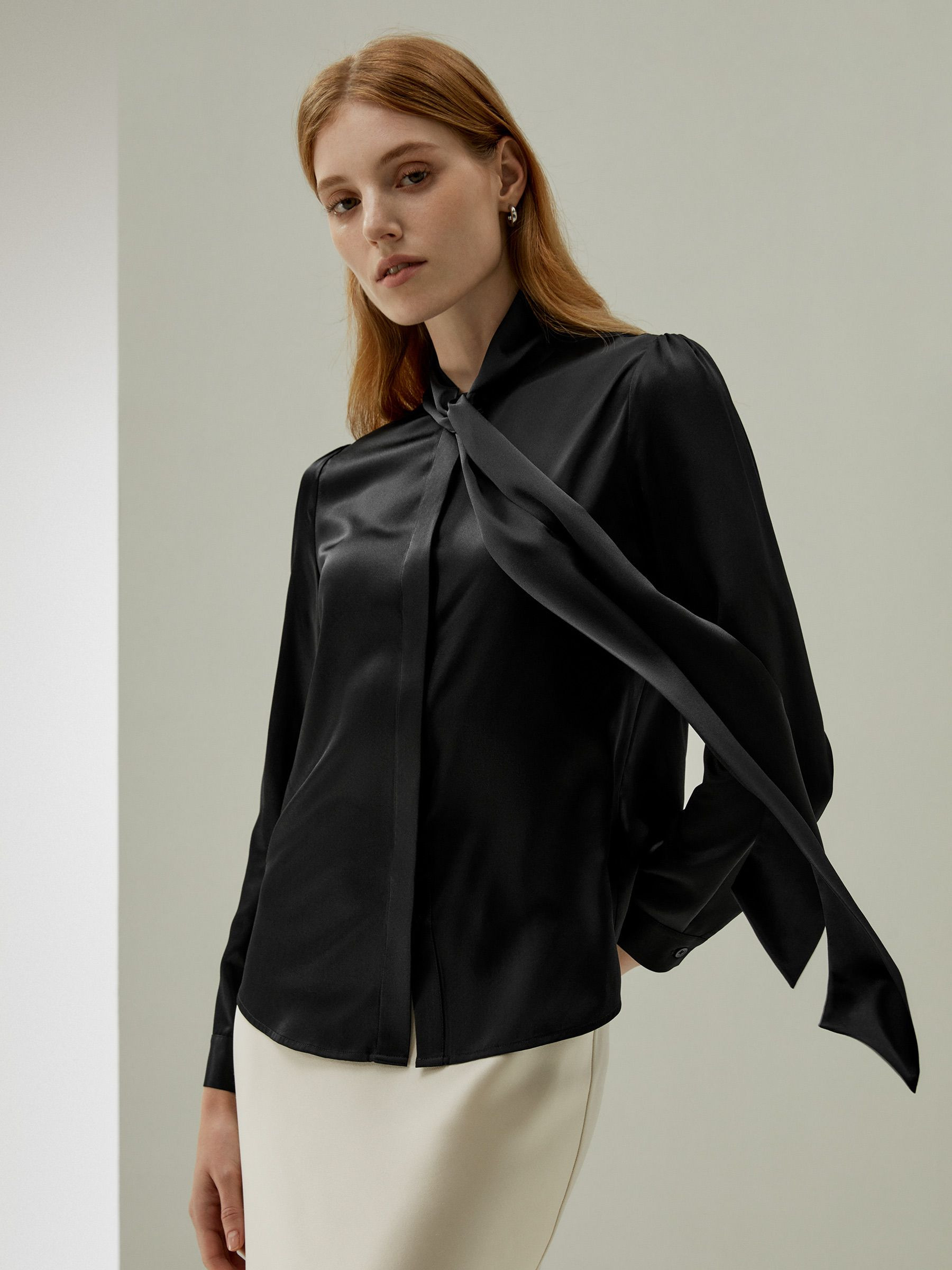 Women Bow-tie Neck Silk Blouse | LilySilk