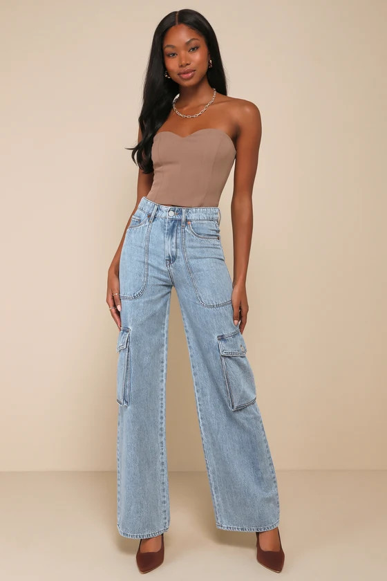 All Heart Light Wash High-Rise Denim Cargo Jeans | Lulus