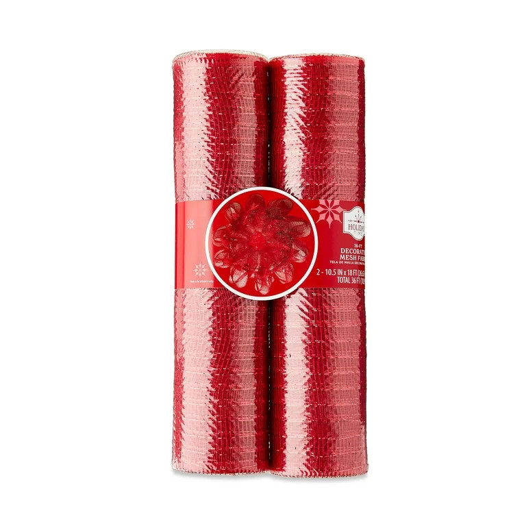 Christmas 2-Pack Red Mesh Ribbon Rolls, 10.5", by Holiday Time | Walmart (US)