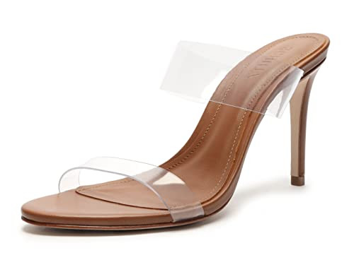 SCHUTZ Women's Ariella Double Strap Slip on Heeled Sandal, Wood, Size 8 | Amazon (US)