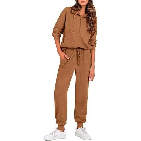 PRETTYGARDEN Women's Fall 2 Piece Lounge Sets Zip Up Sweatshirt Jogger Pants Sweat Track Suits Travel Outfit Winter Clothing | Walmart (US)